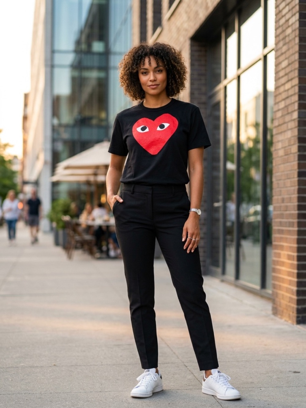 Comme des Garçons PLAY Black Tee with Red Heart Graphic